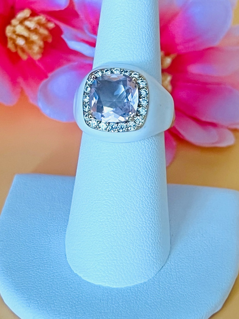 White enamel and pink CZ Gold plated Ring